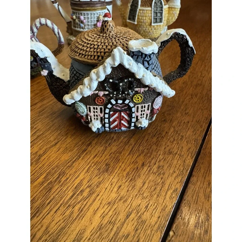 Hometown Teapot Cottages Lot of 5 Teapot Trinket Boxes Hardware Ice Cream Antiqu